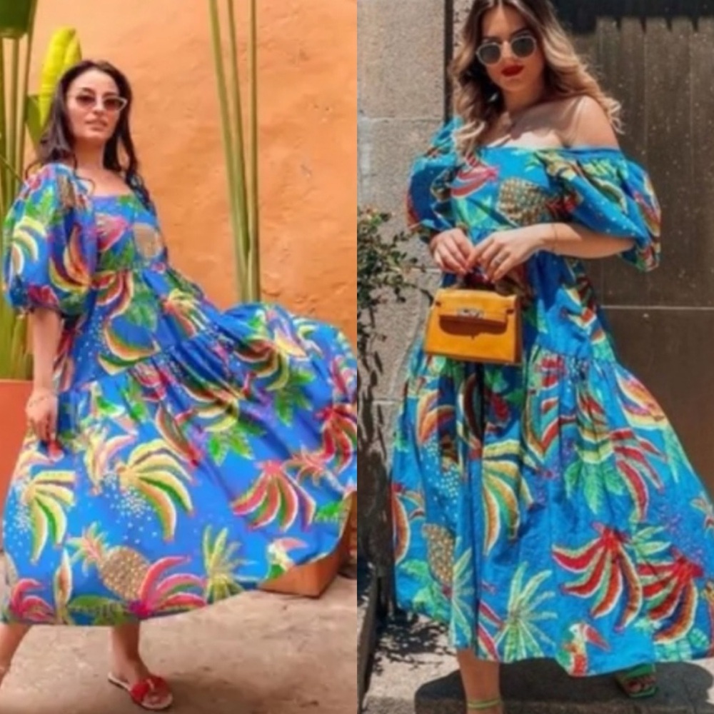 Farm Rio Blue Banana Midi Dress RETAIL 350